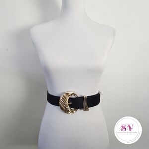 Velvet Black Belt with Gold Buckle